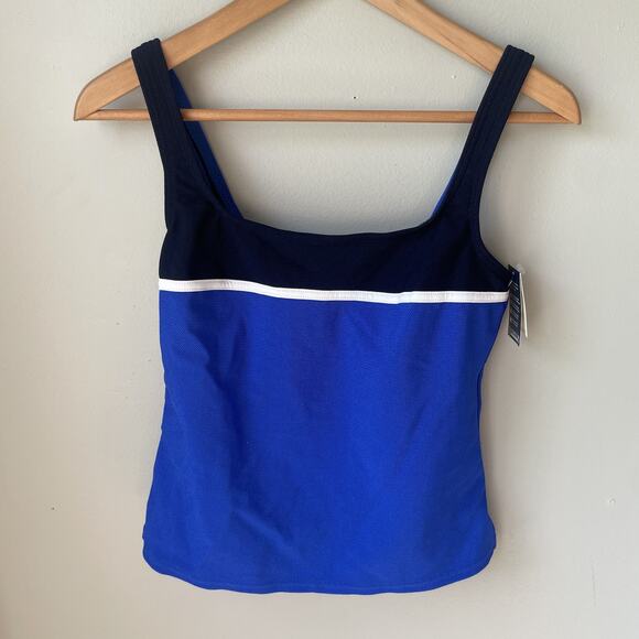 Lands‎ End NWT Sport Tankini Swim Top Womens Sz 10 Blue Color Block Athletic - Picture 1 of 10